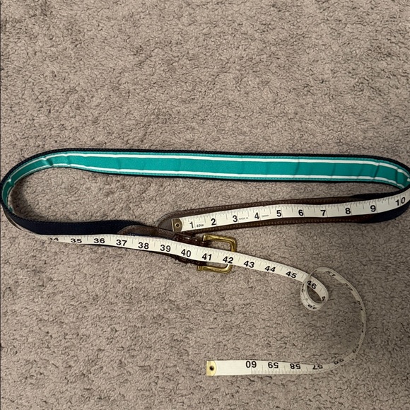 Vineyard Vines Men’s Belt - Size 36 - Leather/Teal White Stripe - Picture 4 of 4